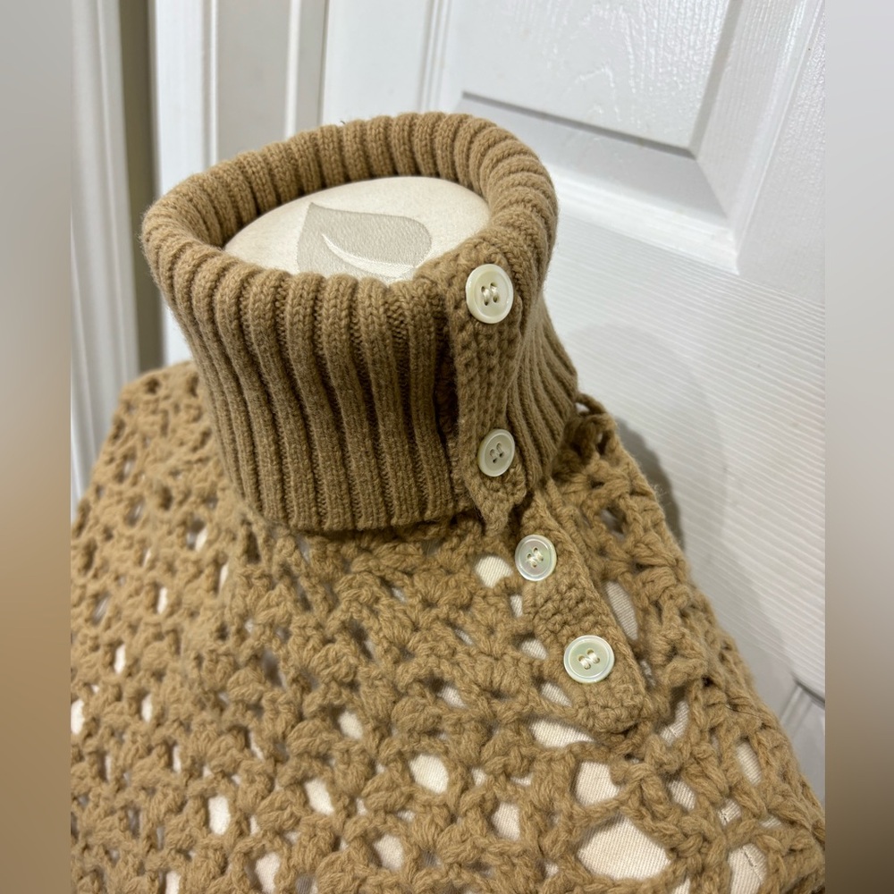Club Monaco Wool Crochet Poncho Tan O/S EUC - Picture 4 of 11